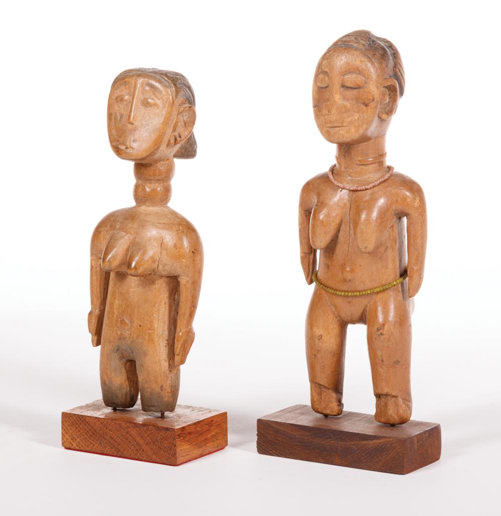 Appraisal: Two African Carved Wood Ibeji Figures on Wood Pedestals Ewe