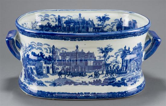 Appraisal: Blue and white ceramic foot bath th century Transfer printed