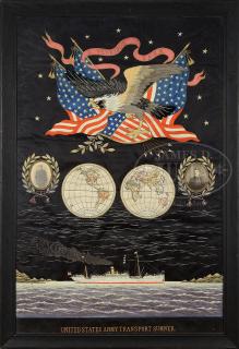 Appraisal: FABULOUS ORIENTAL EXPORT PATRIOTIC NEEDLEWORK UNITED STATES ARMY TRANSPORT SUMNER