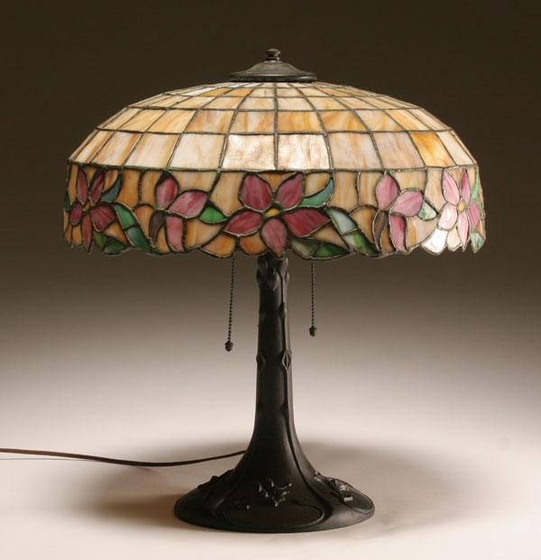 Appraisal: Chicago Mosaic leaded glass lamp raised floral design on white