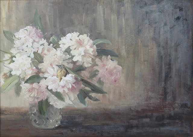 Appraisal: A STILL LIFE PAINTING of rhododendron flowers in a glass