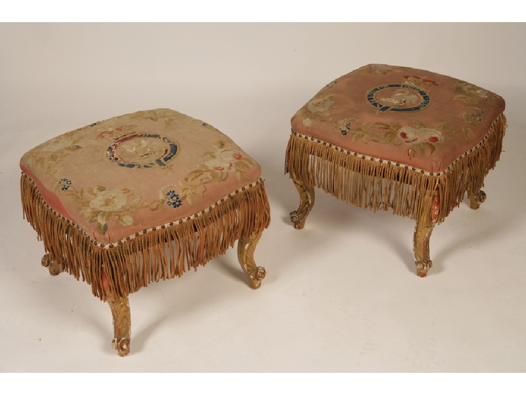 Appraisal: A PAIR OF LOUIS XVI STYLE GILTWOOD AND UPHOLSTERED STOOLS