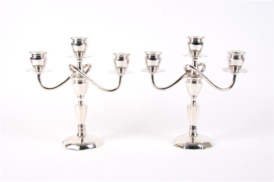 Appraisal: A Pair of Japanese Sterling Silver Three-Light Candelabra Height inches