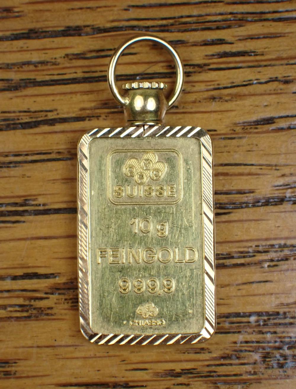 Appraisal: SUISSE LADY FORTUNA GOLD INGOT PENDANT gram size fine gold