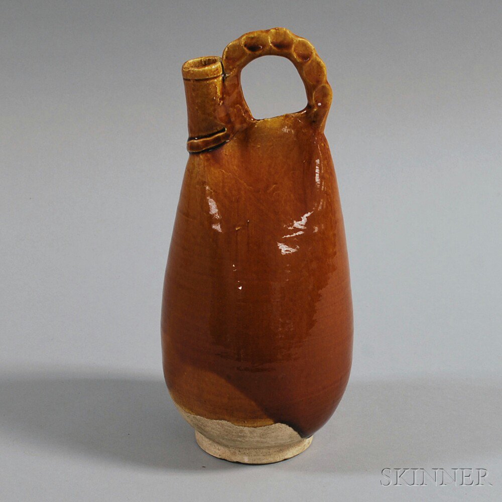 Appraisal: Pottery Wine Flask China Liao Dynasty style of a leather