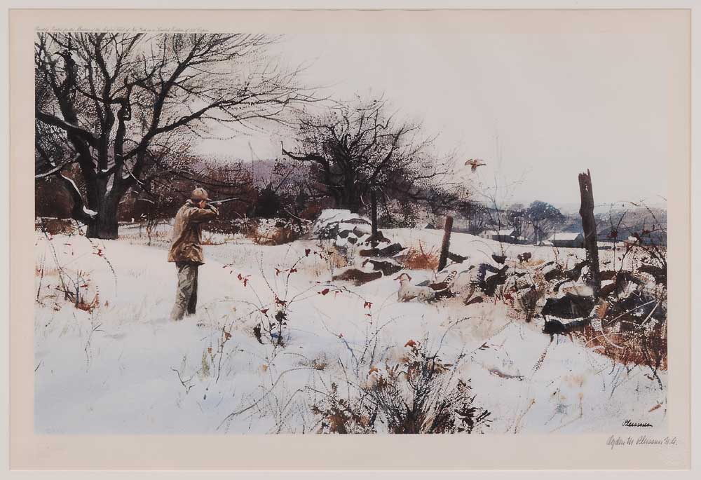 Appraisal: After Ogden M Pleissner American - October Snow-Vermont grouse shooting