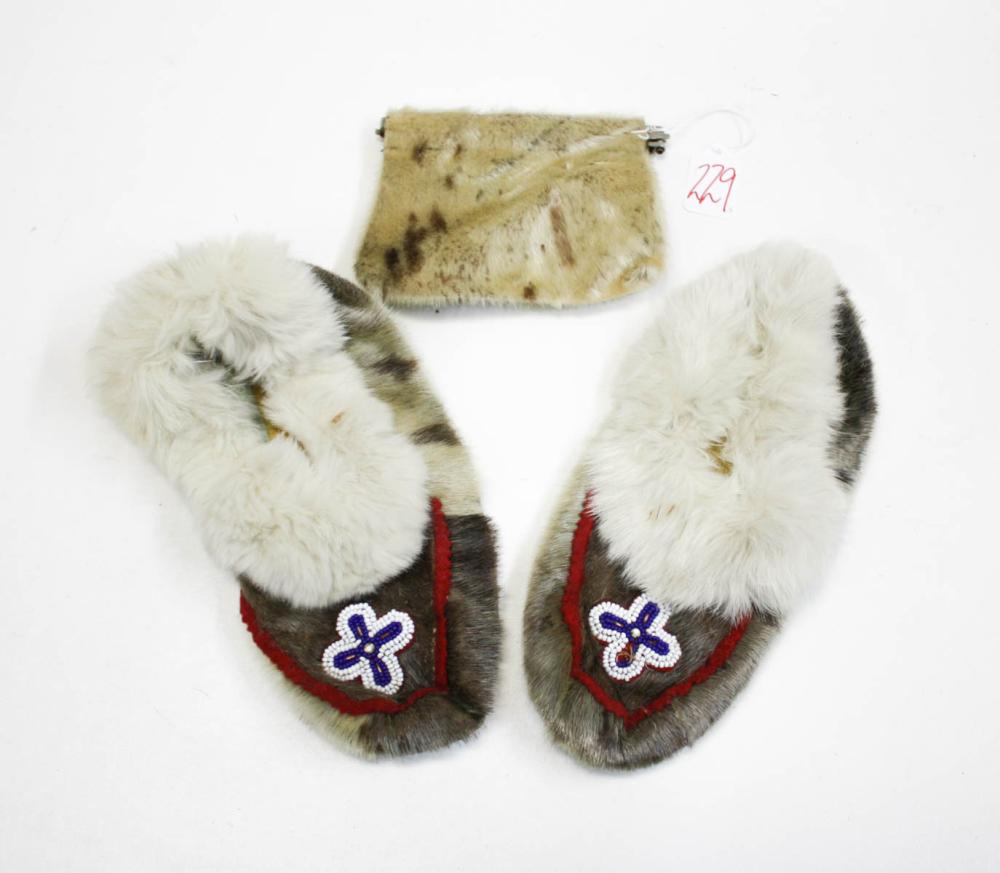 Appraisal: INUIT SEAL FUR MOCCASINS AND PURSE three pieces comprised of