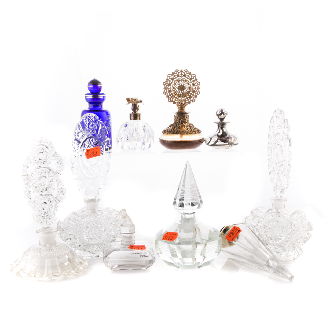 Appraisal: Ten assorted glass scent bottles including Art Deco style silver