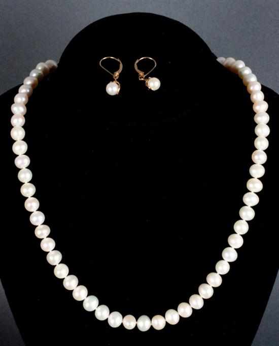 Appraisal: Cultured pearl and K gold necklace together with a pair