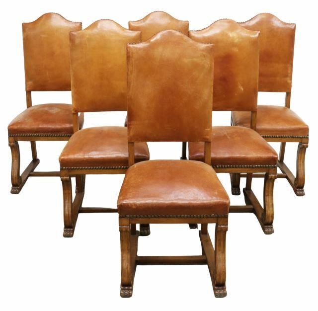 Appraisal: lot of French dining chairs th c in brown leather