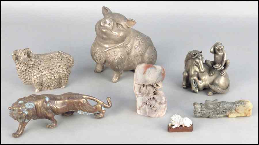 Appraisal: COLLECTION OF CARVED STONE AND PATINATED METAL ZODIAC ANIMALS Condition