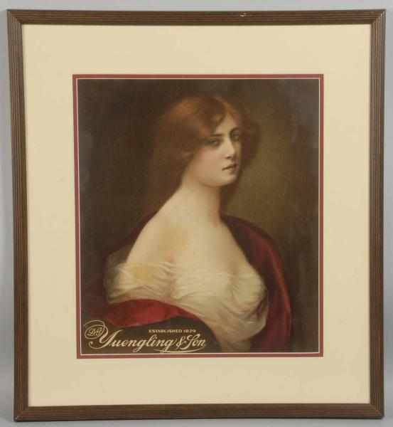 Appraisal: Paper Yuengling Beer Sign Description Beautiful image of lady with