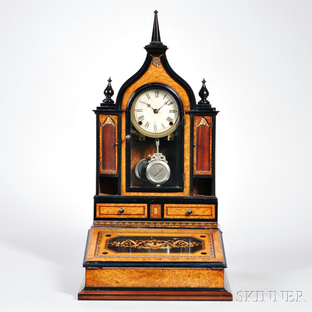 Appraisal: Gothic Burl Clock and Writing Box Base late th century