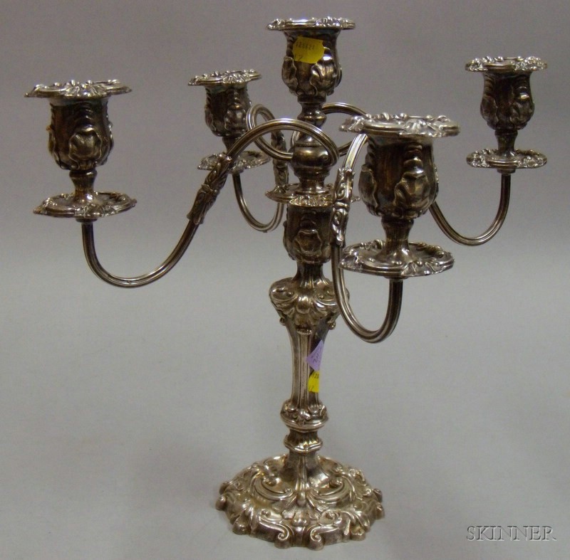 Appraisal: Silver Plated Convertible Five-light Candelabra ht approx in