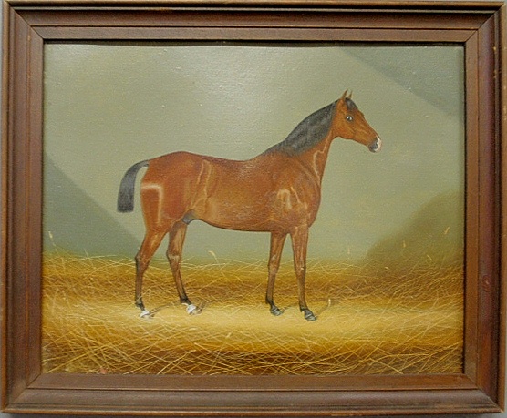 Appraisal: - Oil on board equine painting of a hunter standing