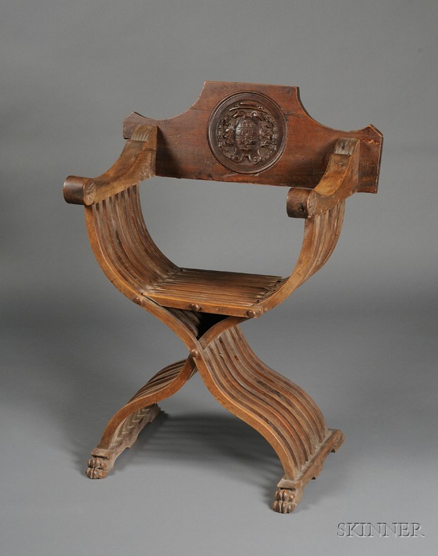 Appraisal: Italian Renaissance Walnut Savonarola Chair of typical form with removable