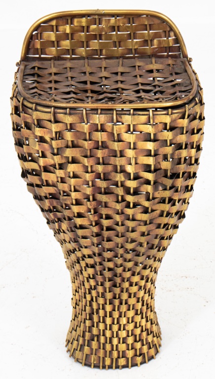 Appraisal: WOVEN BRASS PANNIER OR BREADBASKET A woven brass hanging wall