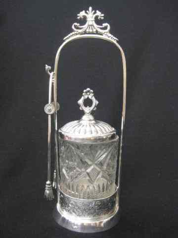 Appraisal: Victorian Silverplate Pickle Castor fancy star crosshatching clear insert with