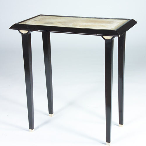 Appraisal: FRENCH ART DECO Tall black lacquered occasional table with inset