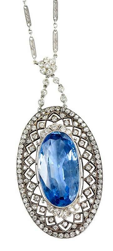 Appraisal: Antique Platinum Sapphire Diamond Pendant filigree pendant center oval faceted