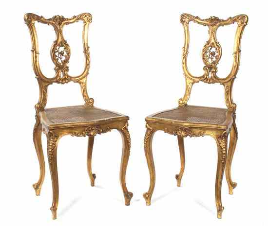 Appraisal: A Pair of Louis XV Style Giltwood Side Chairs having