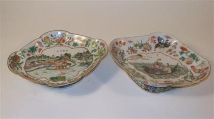 Appraisal: Two Chinese famille rose porcelain stem disheslate th century