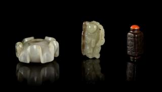 Appraisal: Three Carved Jade Articles Diameter of largest inches Three Carved