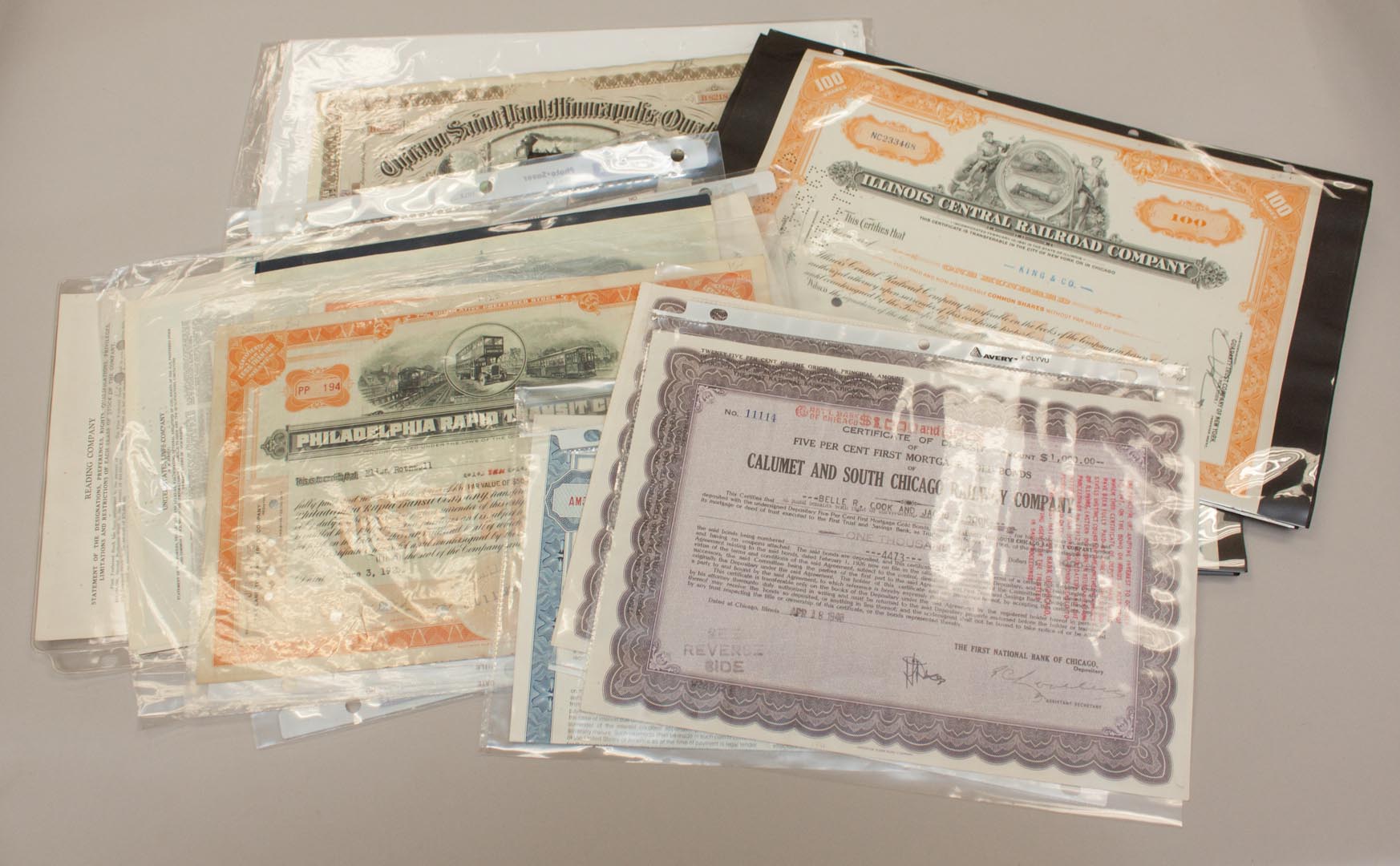 Appraisal: Railroads Stock certificates selection from th th century