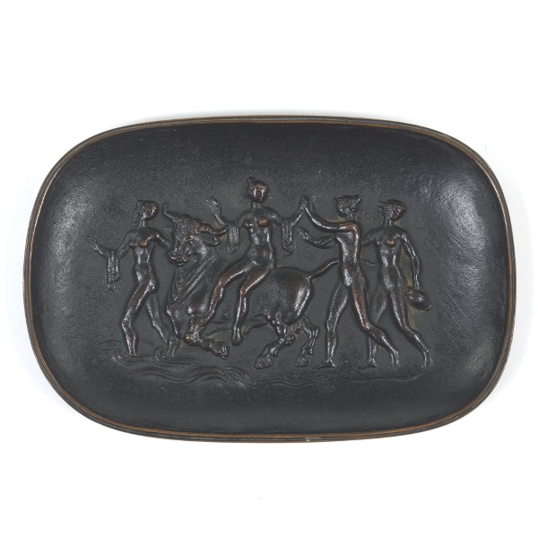 Appraisal: ART DECO PATINATED BRONZE RAPTURE OF EUROPA RELIEF TRAY x