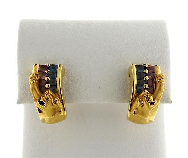 Appraisal: Carrera Y Carrera K Gold Diamond Gemstone Panther Earrings METAL