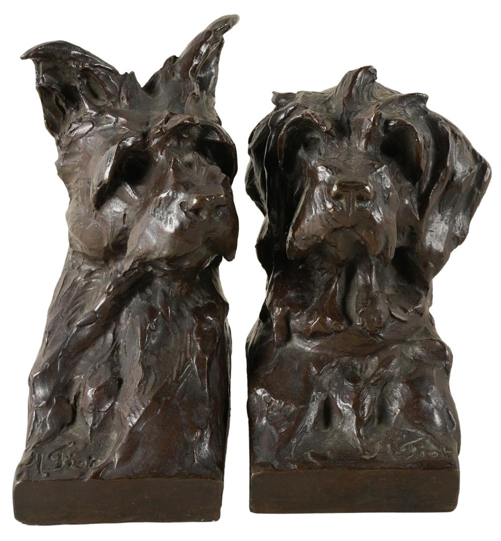 Appraisal: MAXIMILIEN LOUIS FIOT - DOG BOOKENDSbronze with brown patination signed