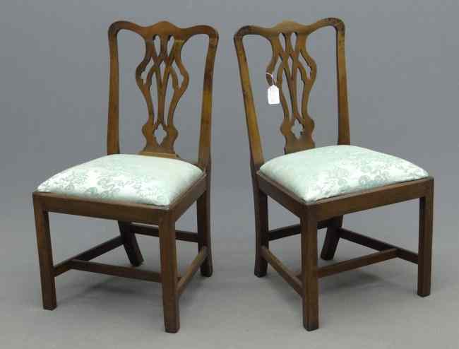 Appraisal: Pair th c Chippendale chairs Both restored '' Seat Ht