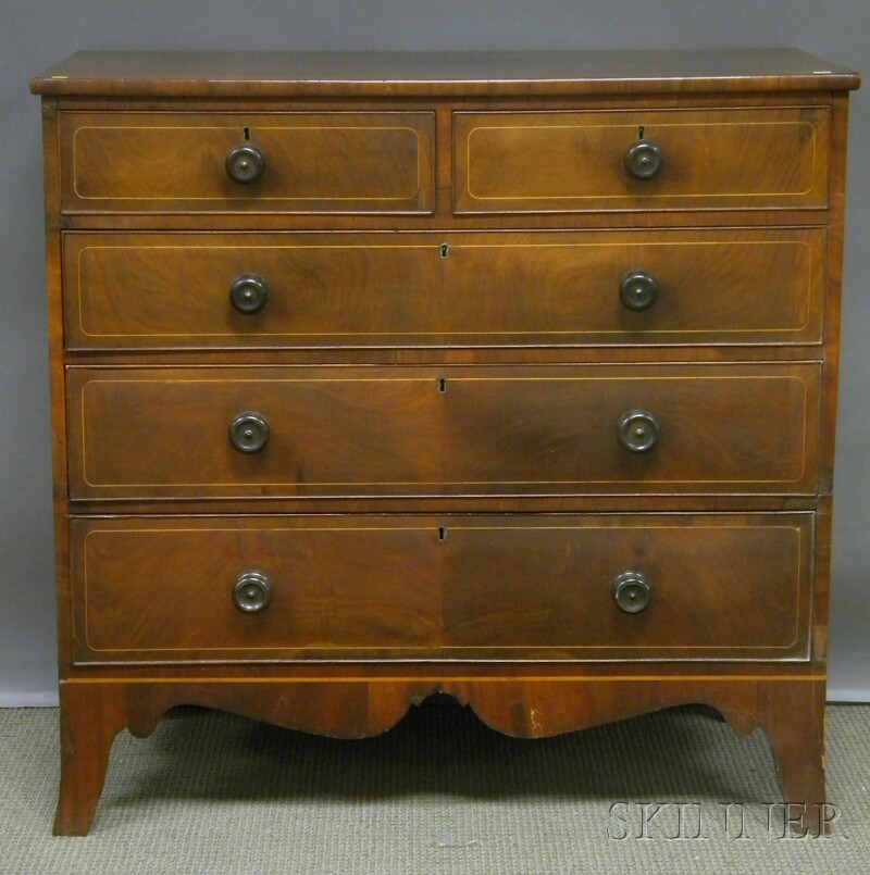 Appraisal: Regency Inlaid Mahogany and Mahogany Veneer Five-drawer Bureau ht wd