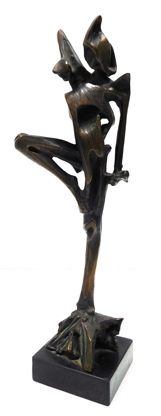 Appraisal: Robert Cook American b Authority bronze sculpture depicting stretching figure