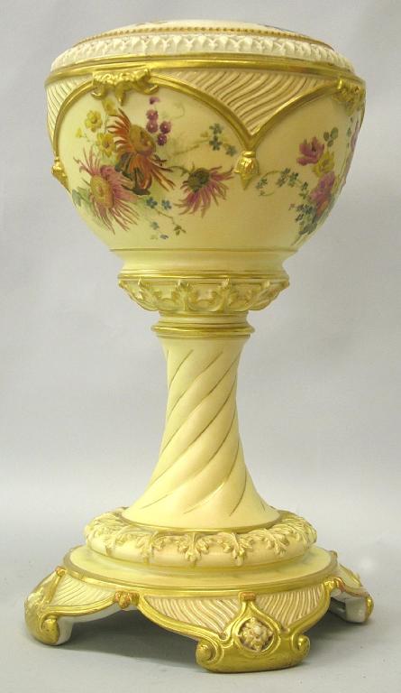 Appraisal: Victorian Royal Worcester blush ivory oil lamp stand the ovoid