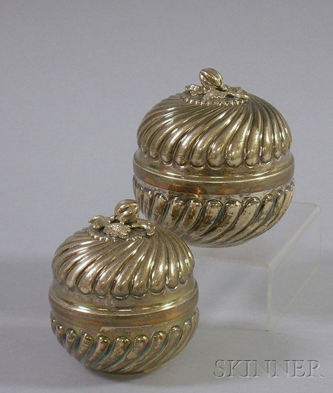 Appraisal: Two French-style Silver Covered Round Boxes both with gold colored