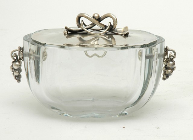 Appraisal: AN ART NOUVEAU STYLE DANISH SILVER MOUNTED GLASS SUGAR VESSEL