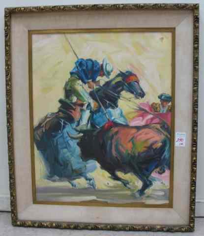 Appraisal: CALIFORNIA SCHOOL TWO OILS ON CANVAS BOARD Action paintings depicting