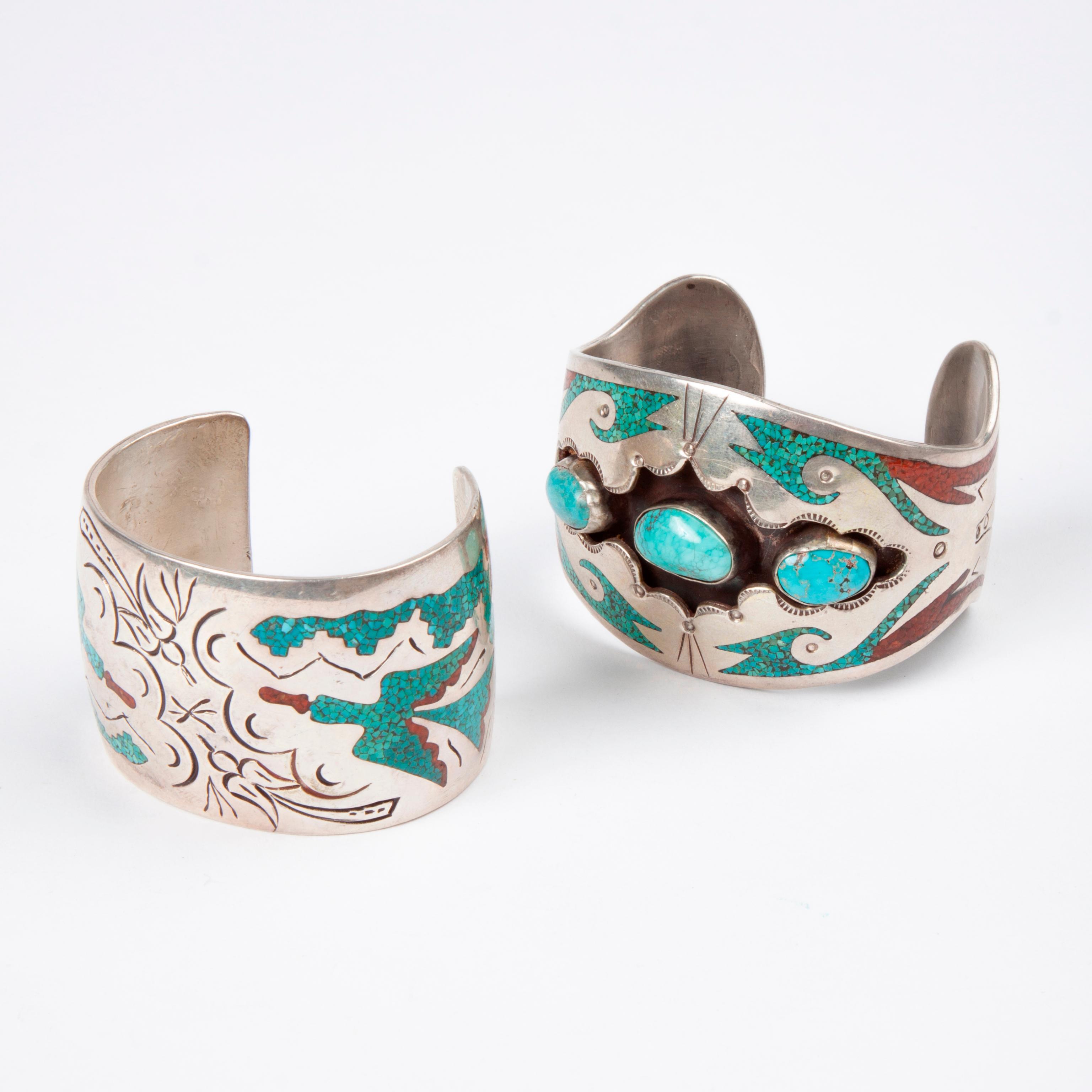 Appraisal: WILLIAM SINGER NAVAJO PAIR OF CUFF BRACELETS Two turquoise and