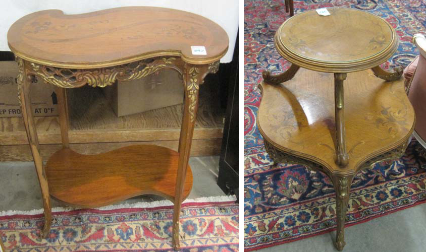 Appraisal: TWO LOUIS XV STYLE INLAID OCCASIONAL TABLES American mid- th