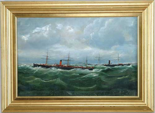 Appraisal: UNSIGNED th th Century TWO SHIPS IN GALE Oil on