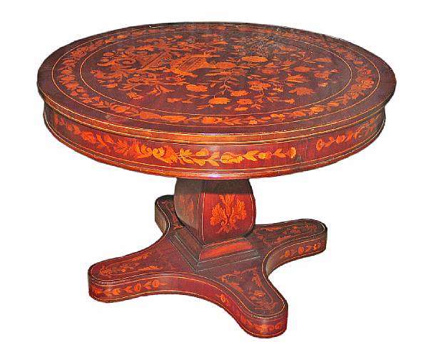 Appraisal: A Dutch Neoclassical style marquetry and mahogany center table first