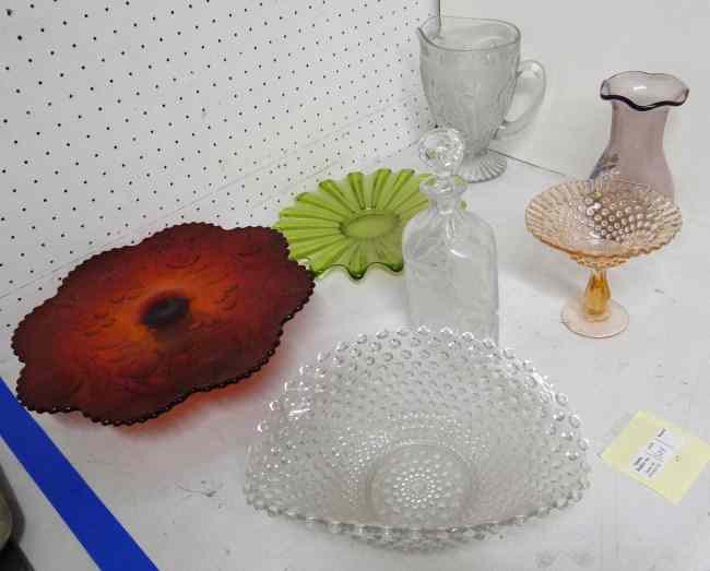 Appraisal: Misc glassware including hobnail decanter pitcher etc