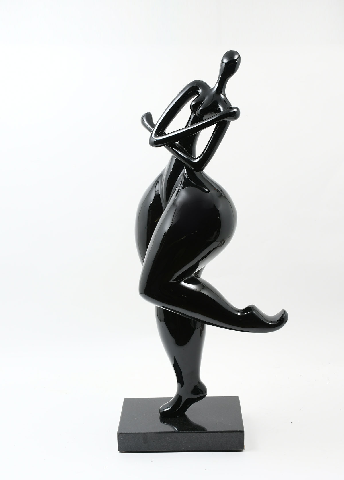 Appraisal: STYLIZED STANDING FEMALE FORM BLACK RESIN SCULPTURE Affixed to a