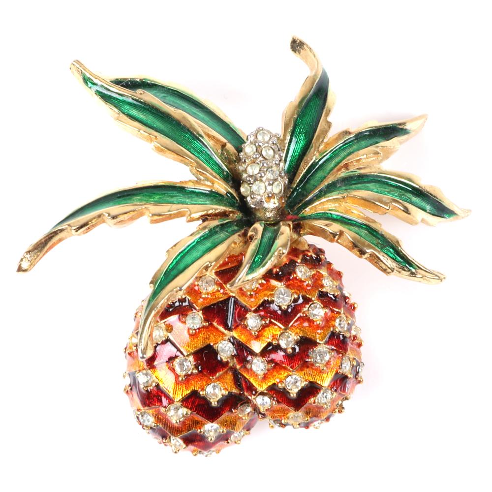 Appraisal: BOUCHER DOUBLE PINEAPPLE FIGURAL FRUIT BROOCH PIN WITH METALLIC ENAMEL