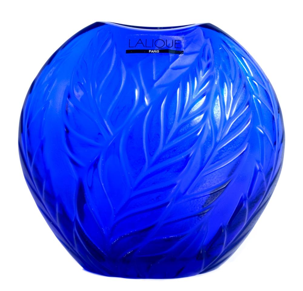 Appraisal: LALIQUE CRYSTAL COBALT 'FILICARIA' BUD VASELalique Crystal cobalt 'Filicaria' bud