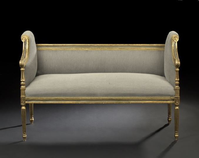 Appraisal: Louis XVI-Style Giltwood Window Seat mid- th century the low