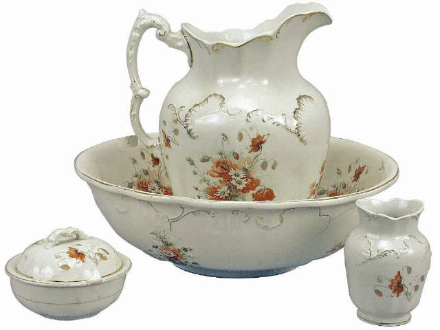 Appraisal: Circa piece wash basin set includes pitcher basin soap dish