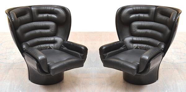 Appraisal: PAIR OF JOE COLOMBO ELDA CHAIRS IN BLACK LEATHER DESIGNED