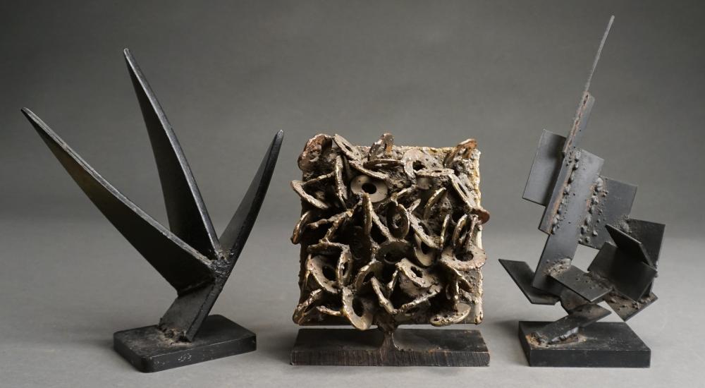 Appraisal: Three Contemporary Iron Brutalist Sculptures H of tallest in cm